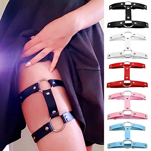 FUNLOVE 1PCS Cuir Punk Bande Jambe Porte-Jarretelles Cadeau Surprise Femme Suspendue Accessoires élastique en Cuir Jambe Anneau Porte-Jarretelles Punk Cuisse Anneau Gothique Harajuku Cover