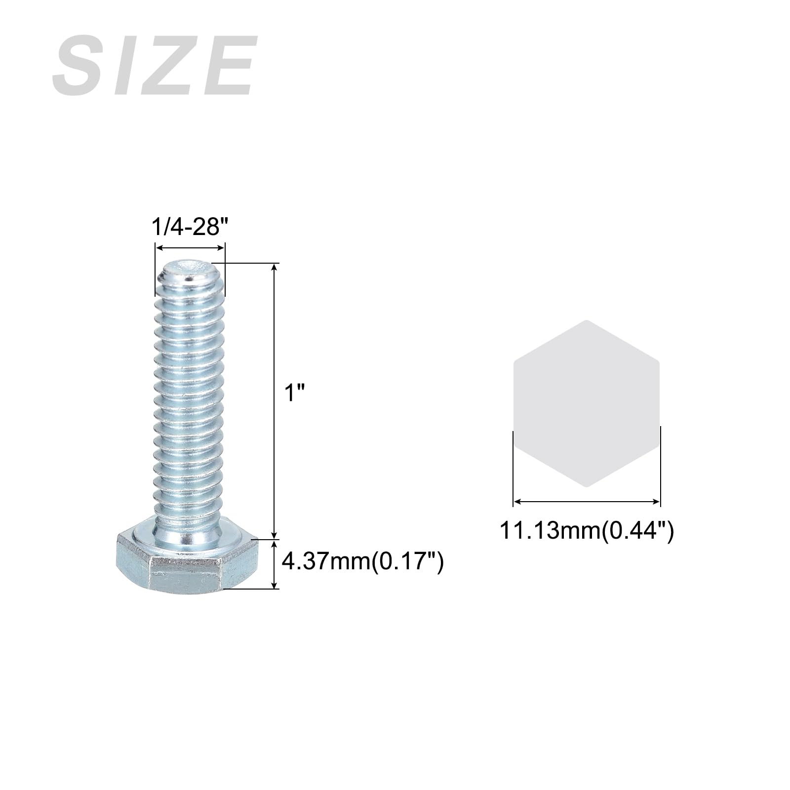 METALLIXITY Hex Bolts (1/4-28x1") 12Pcs, Carbon Steel Zinc Plated Fully Threaded, UNF Fine Thread Hex Head Screw Bolt - Image 2