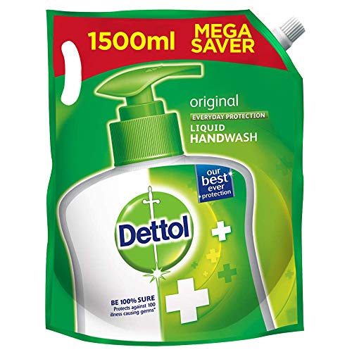 Image of Dettol Original Germ Protection Handwash Liquid Soap Refill, 1500ml & Liquid Disinfectant for Multi-Purpose Germ Protection, Menthol Cool, 500 ml