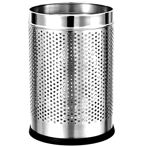 Image of Stainless Steel Perforated Open Dustbin for Kitchen, Bathroom & Office | Round Waste Bin with Modern Design | Durable & Lightweight Trash Can | 10 Litre | Silver | 8 x 12 Inch