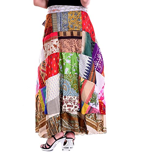 Anya Trades Sari Silk Vintage Patchwork Wraparound Long Skirt Magic Full Length & Reversible Beach Cover UP Multicoloured4