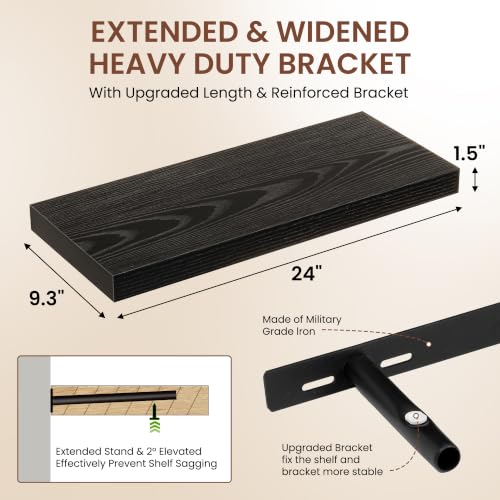 Image of Dreamland 24 Inches Floating Shelves for Wall,9.3 inch Deep Long Floating Shelves Set of 2,Large Display & Storage Shelf,Wall Shelf for Bathroom Bedroom Living Room Kitchen Office,Black