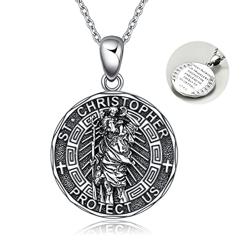 YFN Collar san cristóbal plata de ley colgante protector religioso joyas regalo para mujer hombre