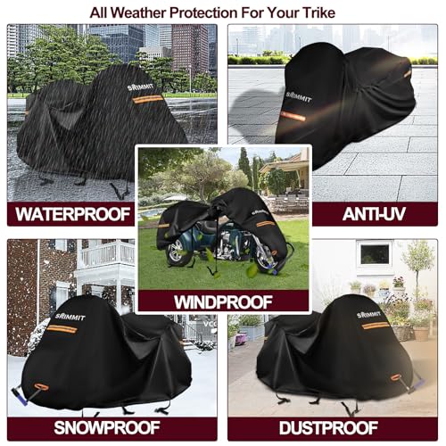Trike Motorcycle Cover, Covers for 3 Wheel Harley Davidson Waterproof Outdoor Storage, Heavy Duty 420D Oxford Fabric Shelter for Honda, Tri Glide Cover with Zipper for Antenna, Rain Snow Protection - Thumbnail 4