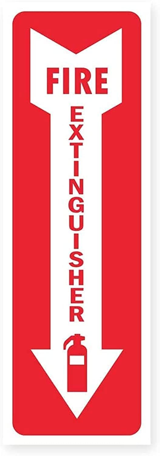bpa Fire Extinguisher (Arrow Down) Signs Red and White Premium Self-Adhesive Vinyl 4" x 12" inches Laminated Weather, Scratch, Water and Fade Resistance Indoor and Outdoor Sticker (10-Pack)