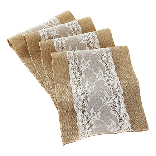 DegGod 3 Pack 12X108 Inches Natural Burlap Lace Hessian Table Runner Vintage Jute