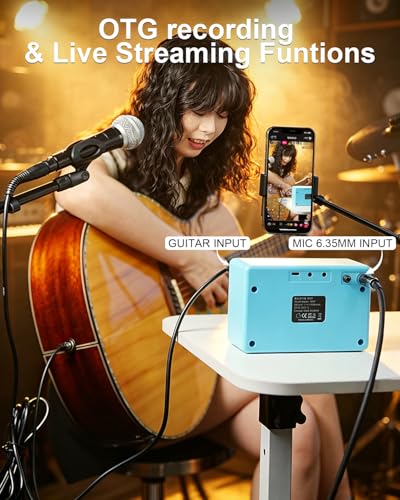 Image of YUER BA-10Pro 10W Portable Acoustic Guitar Amp, 6.35mm Dynamic Microphone Input Wireless 5.3, Reverb Delay, Vocal Remover, OTG Recording, 4000mAh Battery Rechargeable for Practice