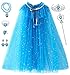 Tacobear Cape Princesse Déguisement Fille avec 7pcs Accessoires Princesse Couronne Baguette Bague Collier Bracelet Boucle d'oreilles Costume Princesse Fête Anniversaire pour Enfants Fille (Bleu Foncé)