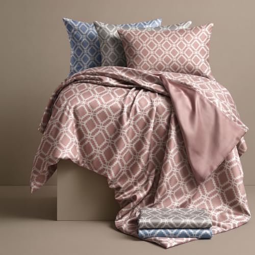 Image of Mush Hexa Collection 400 TC Satin Bed Sheet for King Size with Satin Silk Pillow Covers | Silky Soft Bedsheets King Size, Breathable & Skin-Friendly Bedding Set with Geometric Design (Warm Beige)