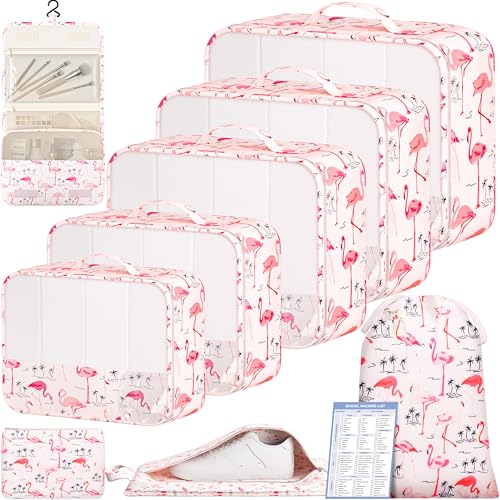 Image of BAGAIL 9 Set Packing Cubes with Packing List Luggage Packing Organizers for Travel Accessories (Flamingo)