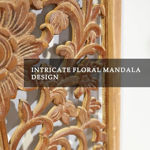Image of Decor Delights Wall panel Floral MDF Wall Decoration Panel, Hanging Wood Carving Wall Decoration Panel for Living Room, Bedroom, Hallway, Office Wooden Wall Hanging Plaque, Wood Carving (Arch Brown)