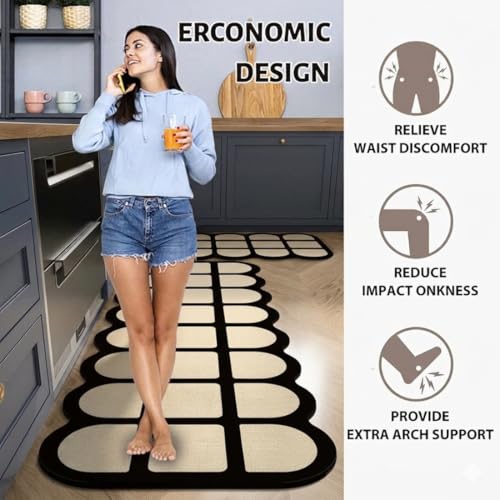 Image of Kitchen Anti Slip Mat for Floor, Waterproof Washable Kitchen Mats, Non Slip Kitchen Floor Mats for Home, Soft Mats for Kitchen, Kitchen Mats for Floor Anti Slip (Fancy Cream Ladder)