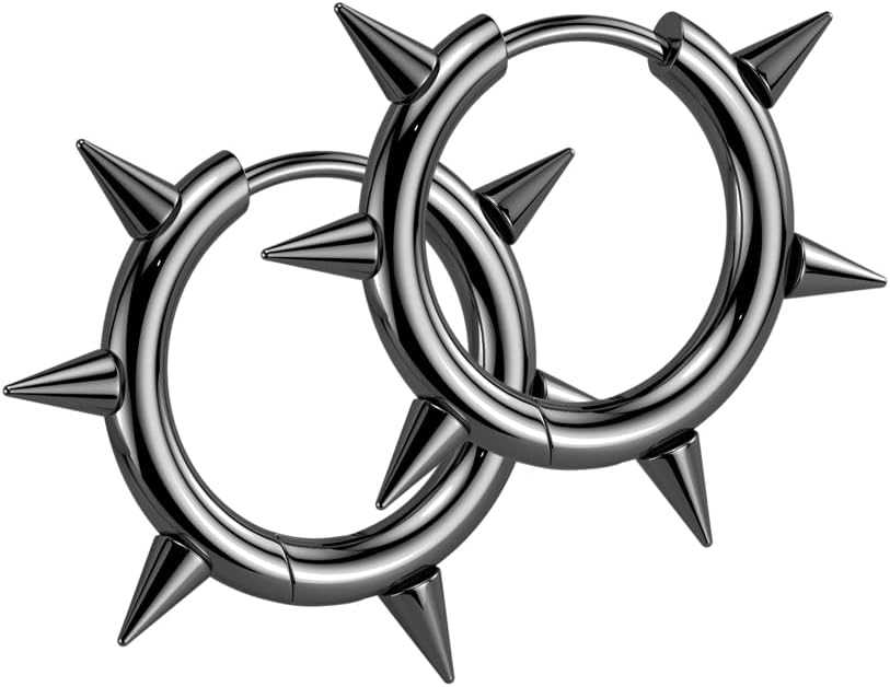 18GA 316L Stainless Steel Spike Huggie Hoop Earrings, Sold as a Pair