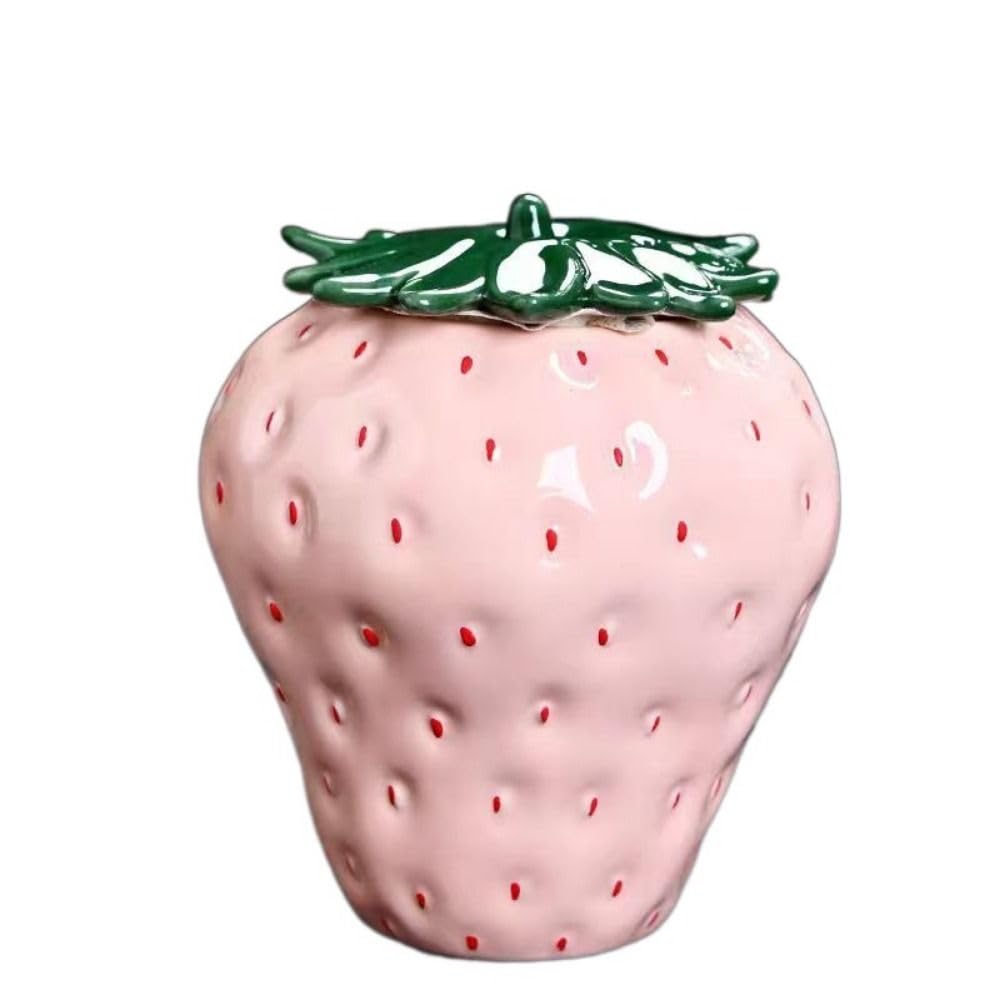 Strawberry Shape Loose Tea Jars, Ceramic Kitchen Storage Canisters with Lid,Storage Tin for Tea, Coffee Sugar, Cereal(pink)