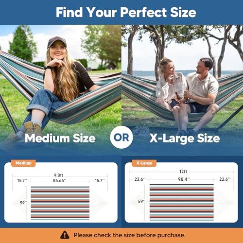 Image of SUNCREAT Hammocks Outdoor Camping Double Hammock, 2 Person Patio Hammock, Green & Red