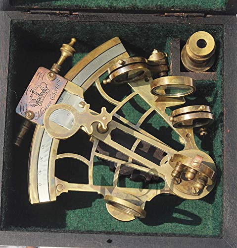 Image of Ascent Gifts Antique Brass Nautical Sextant with Wooden Box Collectible Gift 5 inch