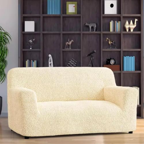 Image of Bellissima Sofa Covers - Premium Luxury Microfibra Plain Stretchable Sofa Cover 2 Seater Fully Covered Slipcover, Imported from Italy (Vanilla)