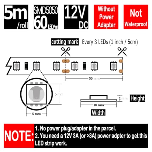 Tira de LED blanca 5 m SMD5050 300 LEDs 12V flexible miniatura 2
