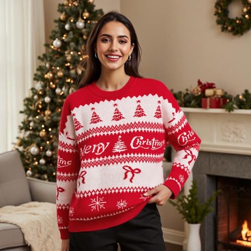 Image of Women Cute Bow Knit Sweater Y2k Long Sleeve Crew Neck Knitted Pullover Top Oversized Going Out Fall Winter Knitwear