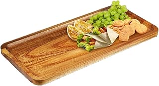 RONGKUN Serving Tray, Rectangular Solid Wood Flat Bottom Plate, Fruit Plate, Saucer, Tea Tray, Dessert Plate, Dishes Dinner Plates for Snacks Appetizer Party Buffet Gift(20 x 10.5 x 1.5cm)