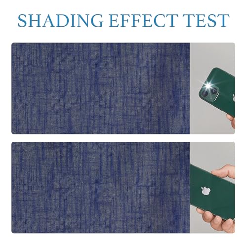RYB Home 100% Blackout Glass Door Curtains, Linen Textured Privacy Easy Blinds Shades for Classroom French/Nana Door Entrance Way, W 26 x L 69 inches, Textured Navy, 1 Panel