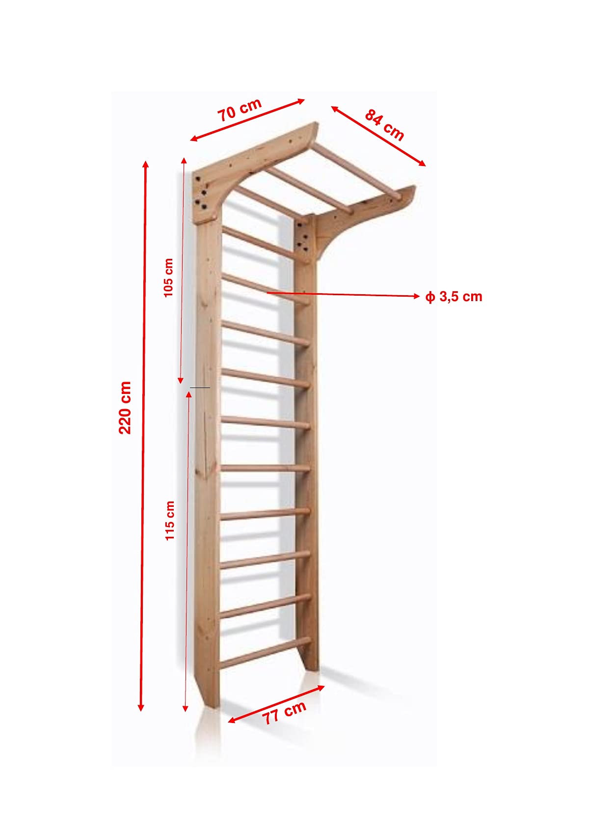Barra Per Trazioni Scala Svedese Kombi-1-220 Gym - Legno Di Faggio E