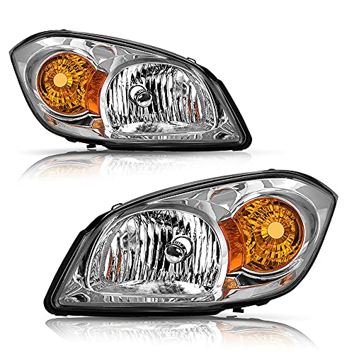 Bingbingmotor BRYGHT Headlight Assembly Fit For 2005-2010 Chevrolet Cobalt / 2007-2009 Pontiac G5 / 2005-2006 Pontiac Pursuit (Chrome Housing & Amber Reflector)