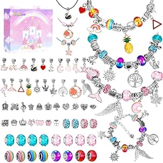 Charm Bracelet Making Kit, 65Pcs DIY Jewellery Making Sets for Girls, Jewellry Craft for Kids Teens Girls with Bracelet & Necklace Chains, Beads & Pendant, Jewelry Gifts for Birthday Day