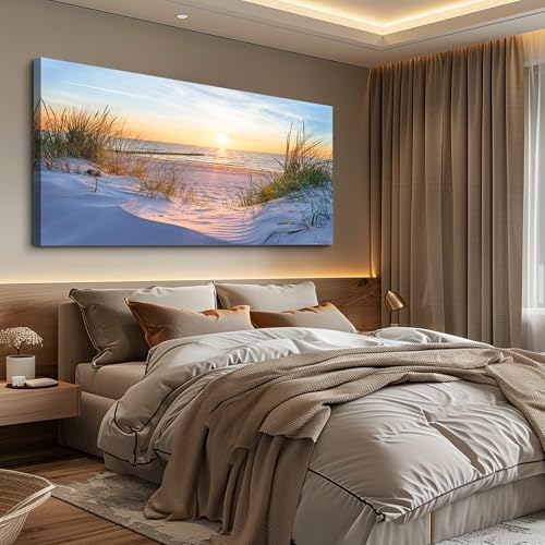 Canvas Wall Art For Living Room Super Large Size Wall Decor For Office Canvas Art Framed Pictures Artwork Blue Sun Beach Grass Ocean Landscape Paintings Bedroom Decor Seascape Draw Home Decorations by MHARTK66 - Used condition - Image 3