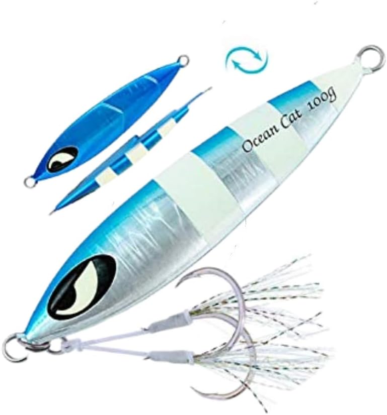 OCEAN CAT Saltwater Offshore Fishing Jigs Speed Jigging Slow Pitch jig Lures Vertical Jigging Fast Fall Jig with Assist Butterfly Hooks Vertical Knife Speed Lure Artificial Jigs Fishing Baits