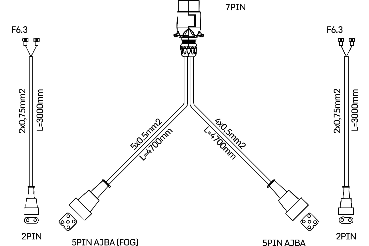 MANTES Faisceau électrique 7m Prise 13 Broches avec 2 connecteurs baïonnette 5 Broches câblage Feux arrière 12V Installation Rapide fiche Robuste pour remorque Plateau Utilitaire