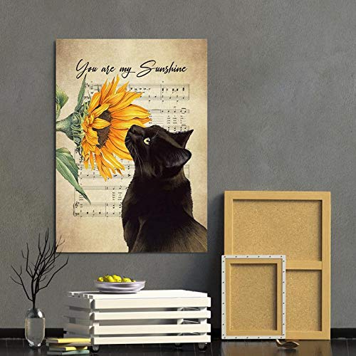 Inga You Are My Sunshine Black Cat Sunflower Gallery Wrapped Best Gift For Pet Lovers Wall Decor Wall Funny Gift Metal Signs 8x12 inch