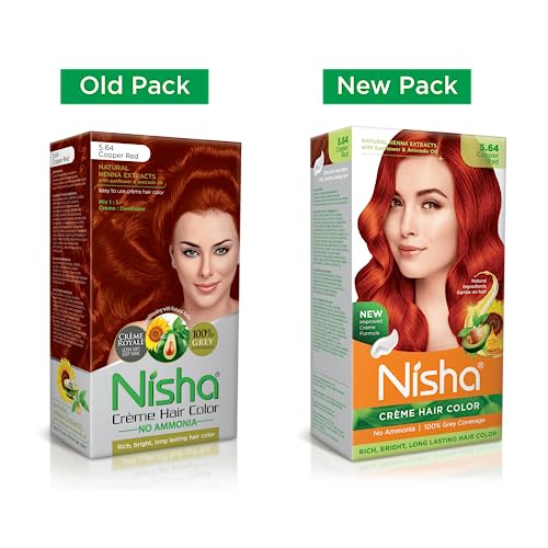 Image of Nisha Creme Hair Color Cream Copper Red, 150g, Long Lasting Hair Dye for Grey Coverage, Rich Color & Shine, For Men & Women, Pack of 1