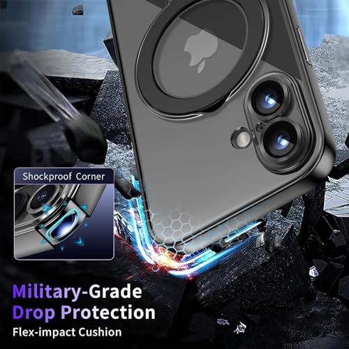 Image of Magnetic for iPhone 16 Case with Invisible Stand[Compatible with MagSafe][Full Camera Lens Protector][Military Drop Protection] Shockproof Not Yellowing Clear Soft Slim for Women Men, Black