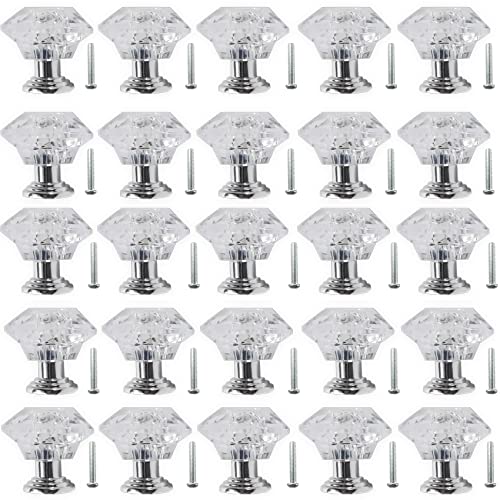 NSBELL 26PCS Clear Crystal Drawer Knobs 24mm Diamond-Shaped Acrylic Cabinet Knobs Pulls for Kitchen Dresser Drawer and Cupboard