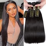 QTHAIR 10A Straight Human Hair Bundles(18 20 22,300g,Natural Black) 100% Unprocessed Human Hair Extensions Indian Straight Virgin Human Hair Bundles