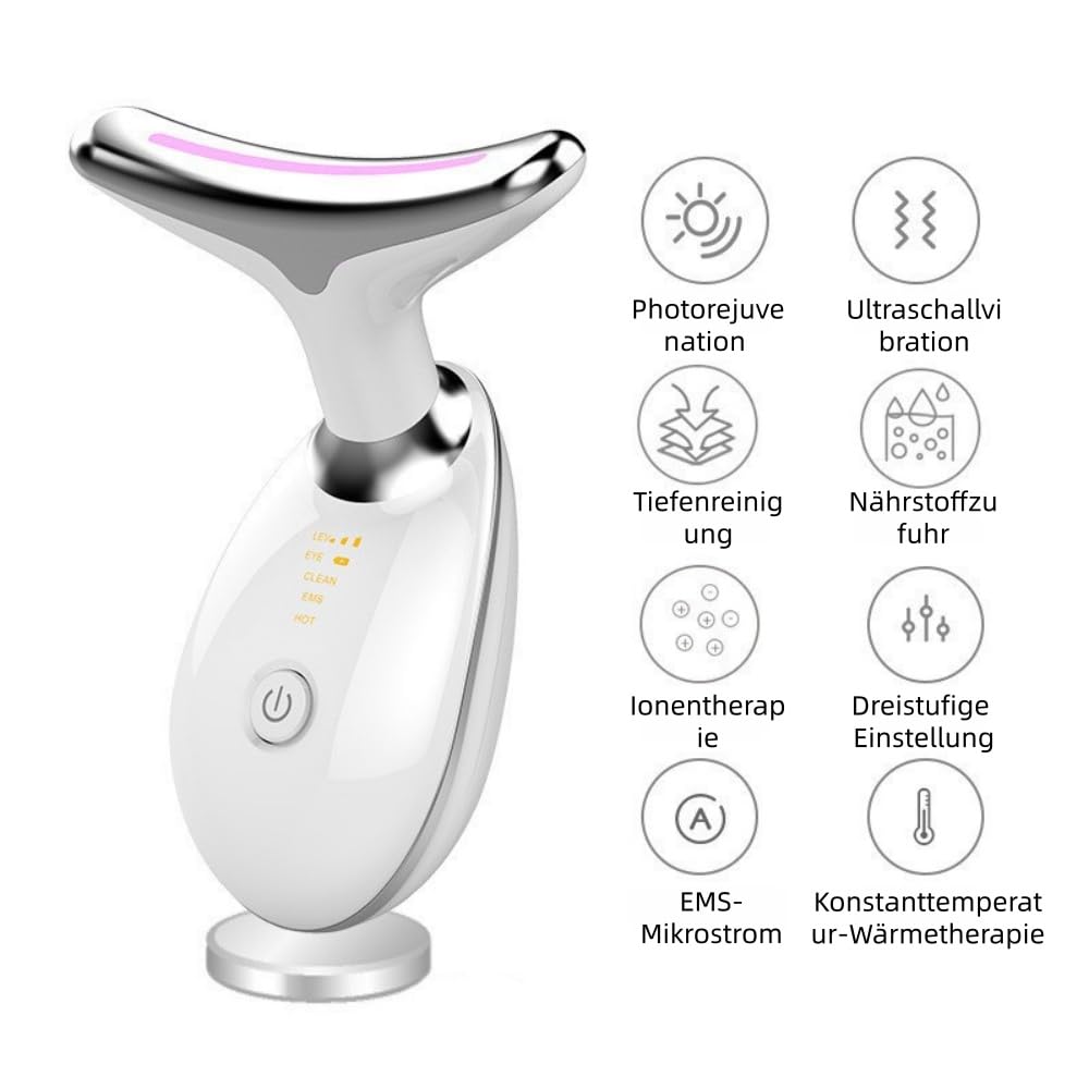 Vespera Clear & Lift Gesichtsmassagegerät - 7 Farben LED,3 Modi, Konstante Erwärmung, V - Shape & Doppelkinn Entfernung, für Damen & Herren