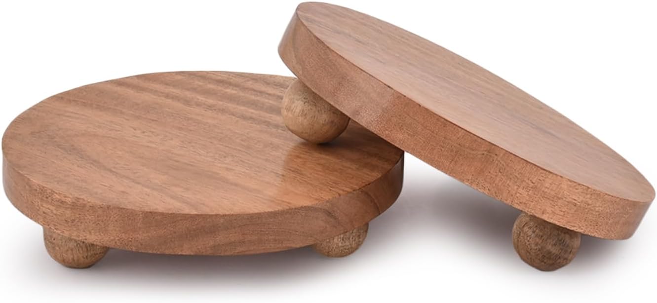 Round Acacia Wood Display Stand Wood Stand for Display Wooden Risers for Kitchen/Bathroom Counter/Plant Stand (15.24cm x 15.24cm x 3.81cm), (Set of 2)