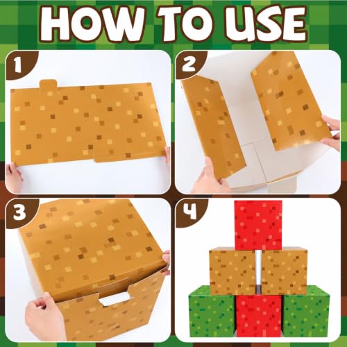 Image of MinFyberd Pixel Large Gift Boxes Pixel Party Decorations Video Game Favor Treat Paper Box Mining Gaming Party Centerpieces Boxes for Boys Girls Kids Teenagers Birthday Supplies