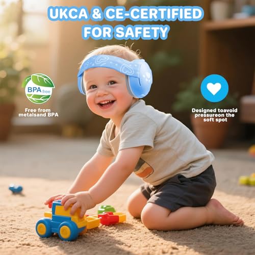 YANKUIRUI Cache-oreilles pour bébés et tout-petits jusqu'à 36 mois – Certifié CE et UKCA – Casque anti-bruit – Casque confortable pour bébé contre les dommages auditifs et améliore le sommeil, bleu – vue 3