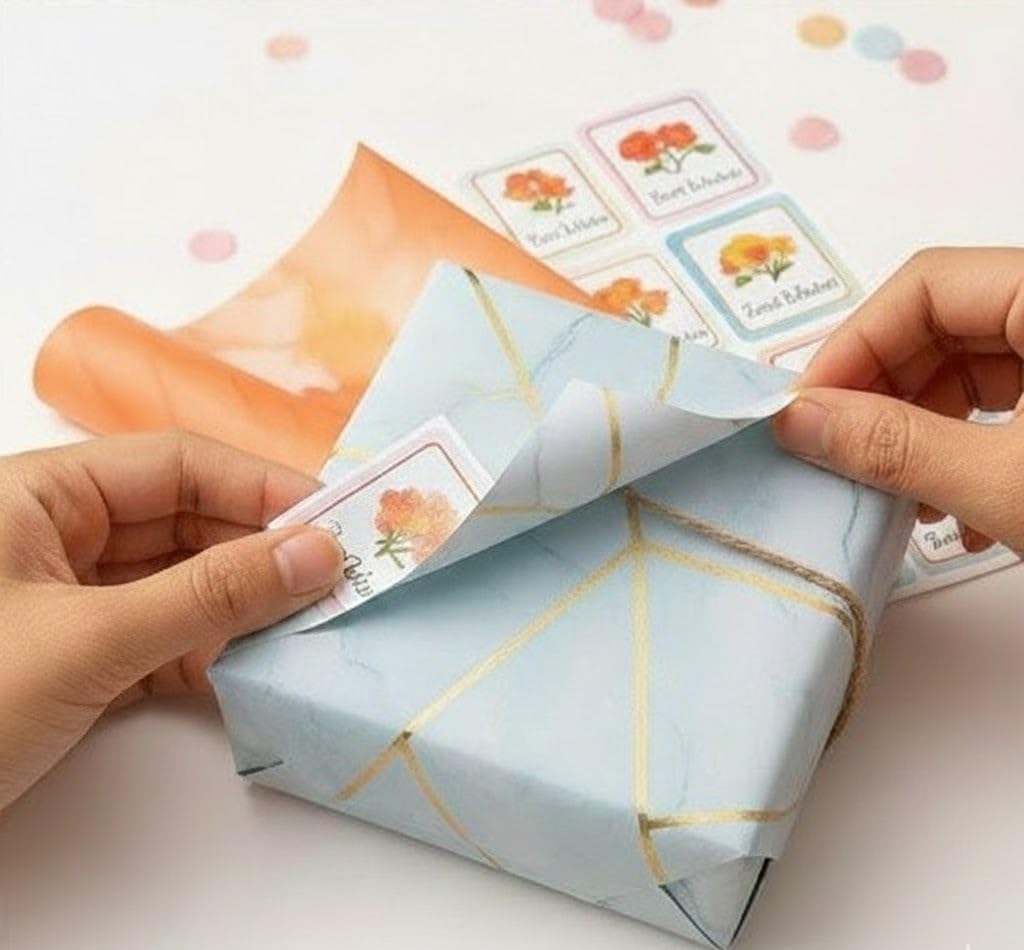 PulGos Set of 21 Gift Wrapping Combo Kit – 10 Assorted Decorative Gift Wrap Sheets + 10 Best Wishes Stickers + 1 Cello Tape | Perfect for Christmas, Birthdays, Parties, Gifting & Hampers | Gift Wrap