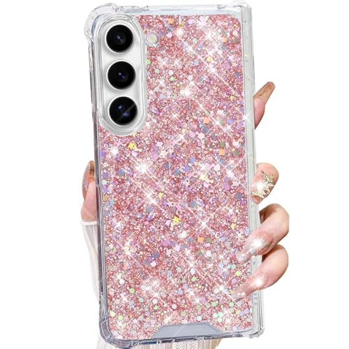 Changjia for Samsung Galaxy Z Fold 7 Glitter Case, Cute Bling Sparkle Shiny Sequin Stars Four Corner Soft TPU Silicone Shockproof Women Girls Slim Protective Phone Case for Galaxy Z Fold 7 5G (Pink)
