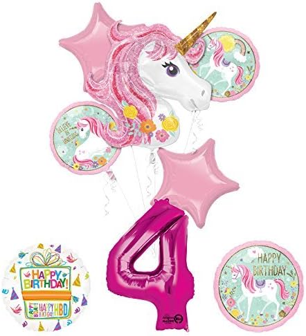 Unicorn Party Supplies "Believe In Unicorns" 4th Birthday Balloon Bouquet Decorations