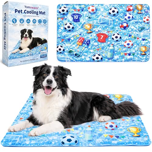Yomvwavo Dog Cooling Mat Water-Activated Gel Ice Pad for Dogs&Cats Self-Cooling Mat Soccer Fan Dog Gifts Waterproof Wipe-Clean Soccer-Themed Summer Beds for Outdoor&Indoor Large/Medium/Small Pets