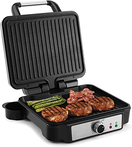 Tiastar Plancha Grill Doble 1800W - Placas Antiadherentes - Apertura 180º - Acero Inoxidable