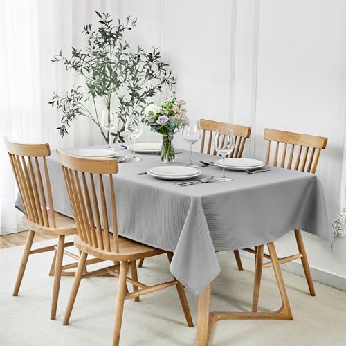 Image of maxmill Square Tablecloth Weaved Texture Stain Resistant Waterproof Wrinkle Free Washable Soft Table Cloth, Decorative Fabric Table Cover for Dining Room Dinner Parties, 52 x 52 Inch, Light Grey