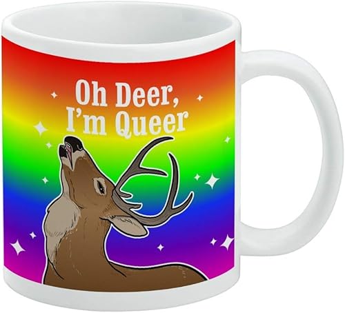 GRAPHICS & MORE Oh Deer I'm Queer Rainbow Pride - Taza de café de cerámica divertida para lesbianas gay, tazas de regalo novedosas para café, té y