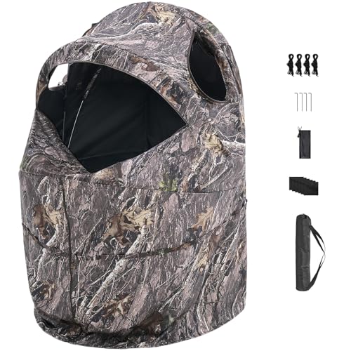 VEVOR Hunting Blind, Single Person Ground Blinds with Carrying Bag, Portable Camouflage Tent, Reinforced Durable Concealed Shelter with Silent Zipper Door and Window, for Turkey and Deer