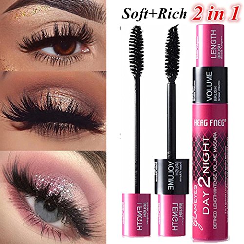Exteren 2 In 1 3D Fiber Mascara Black Eye Curling Eyelash Double Mascara Waterproof Full Express Mascaras Makeup Tool (Black)