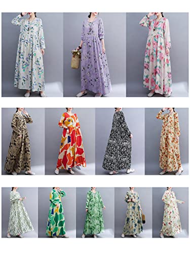 Vestido,Henniu Vestido feminino vintage manga longa estampado Boho casual vestido de férias